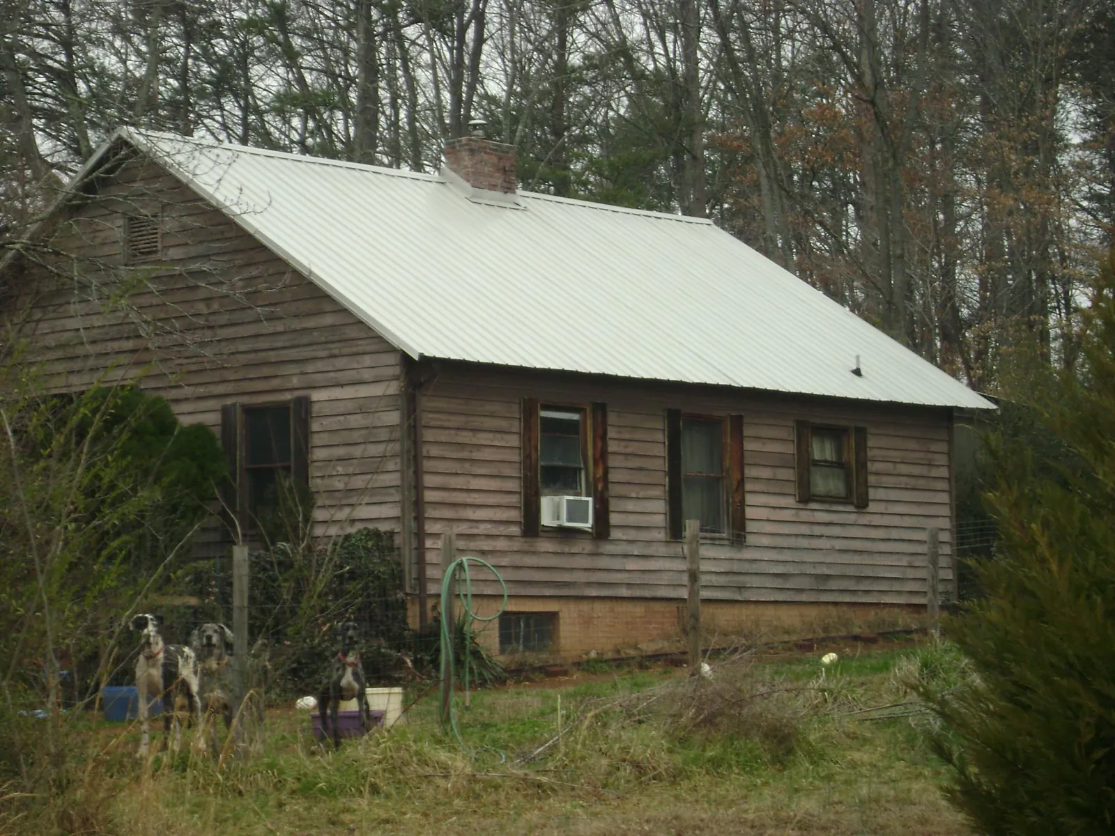 White metal roof on an old wood sided farmhouse, from a Metal Roof Installation job in Sterling Heights